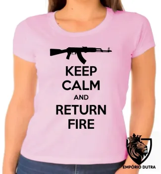 Baby look blusa feminina Fuzil arma pistola ak 47 keep calm