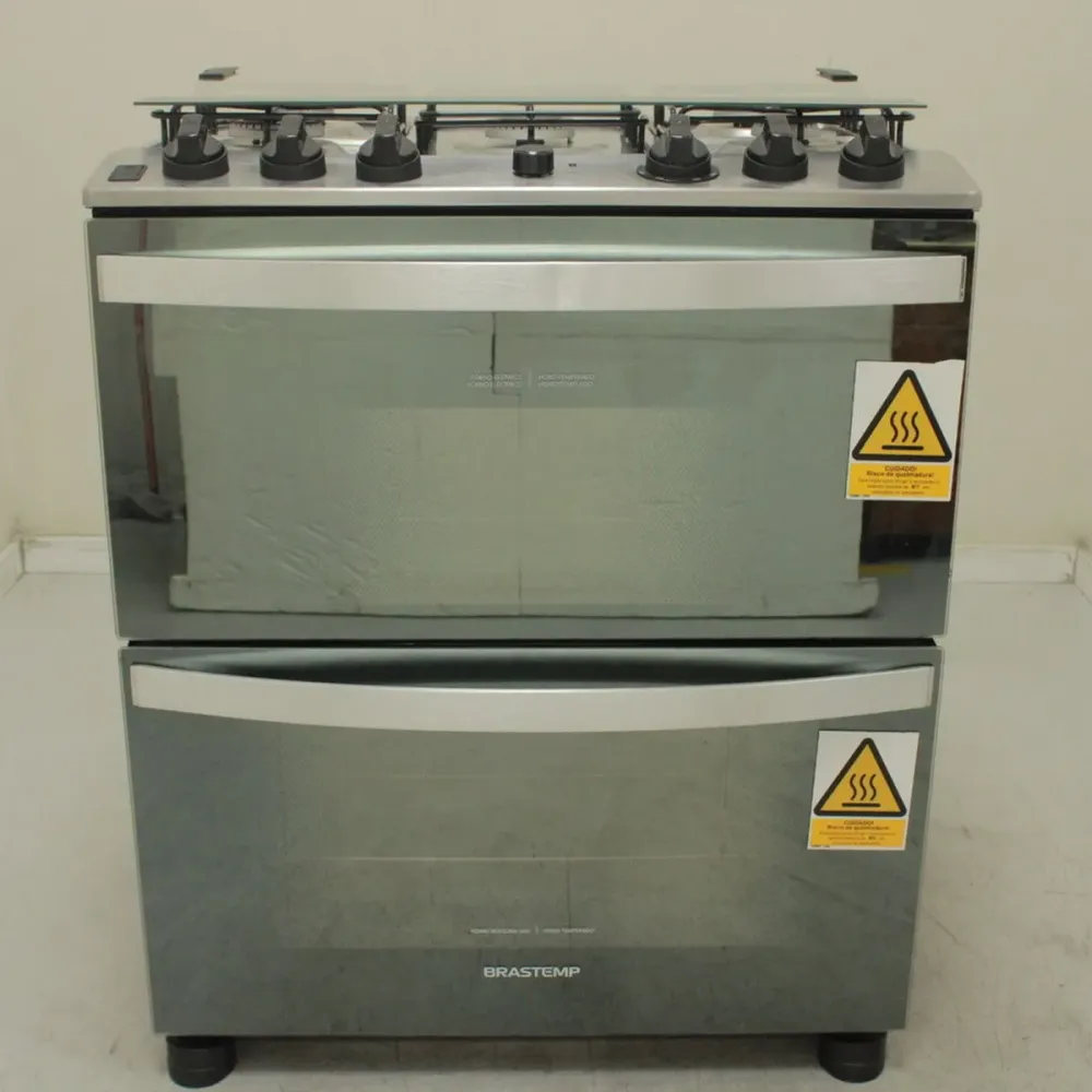Fogão Brastemp 5 Bocas Duplo Forno Cor Inox Com Botões Removíveis E Exclusivo Aro Protetor  Imagem