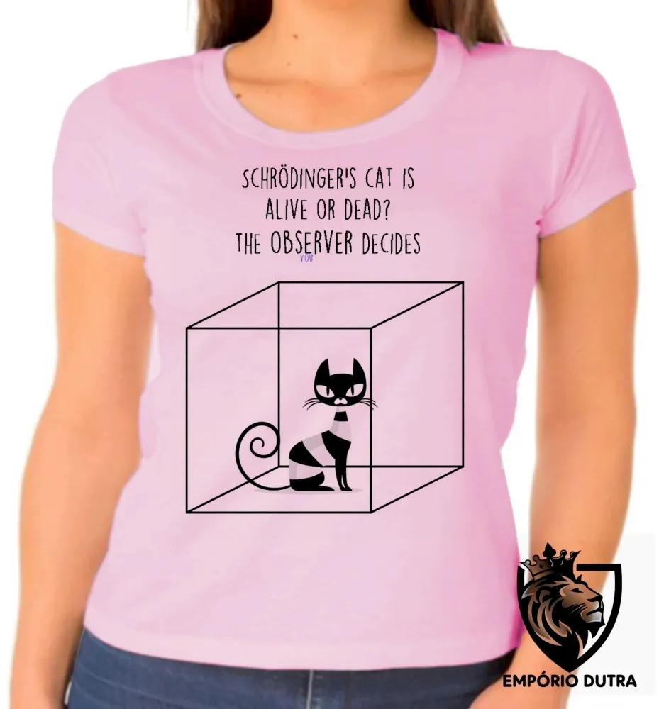 Baby look blusa feminina gato schrodinger fisica quantica
