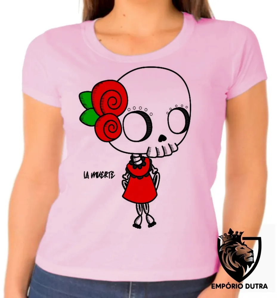 Baby look blusa feminina Girl la muerte dama da morte mexicana caveira