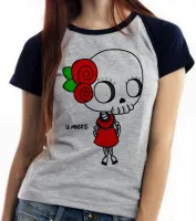 Baby look blusa feminina Girl la muerte dama da morte mexicana caveira - Foto 4