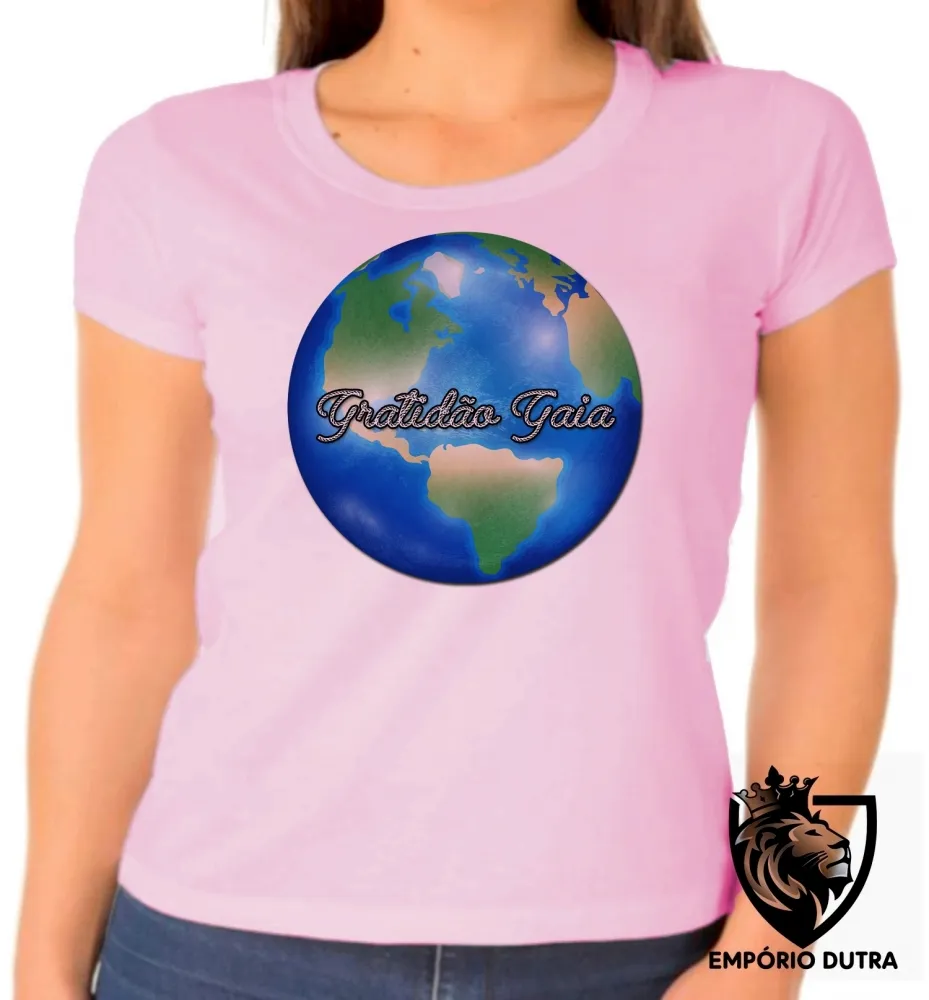 Baby look blusa feminina Gratidão Gaia planeta terra