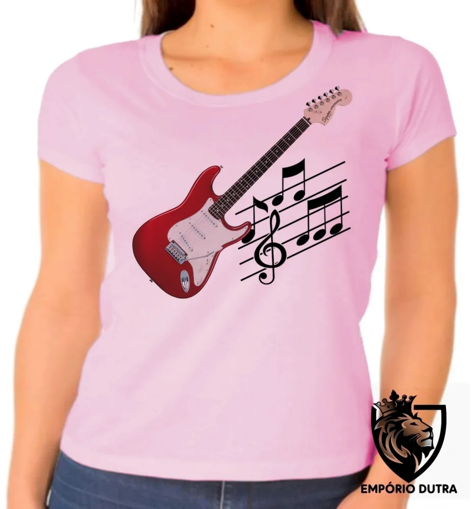 Baby look blusa feminina Guitarra Musica Rock instrumento
