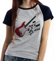 Baby look blusa feminina Guitarra Musica Rock instrumento - Foto 4