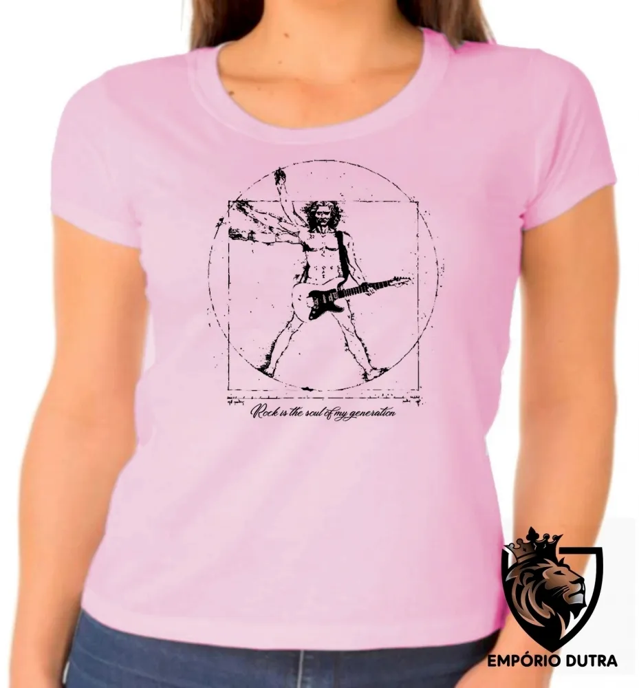 Baby look blusa feminina Homem Vitruviano Leonardo da Vinci Rock