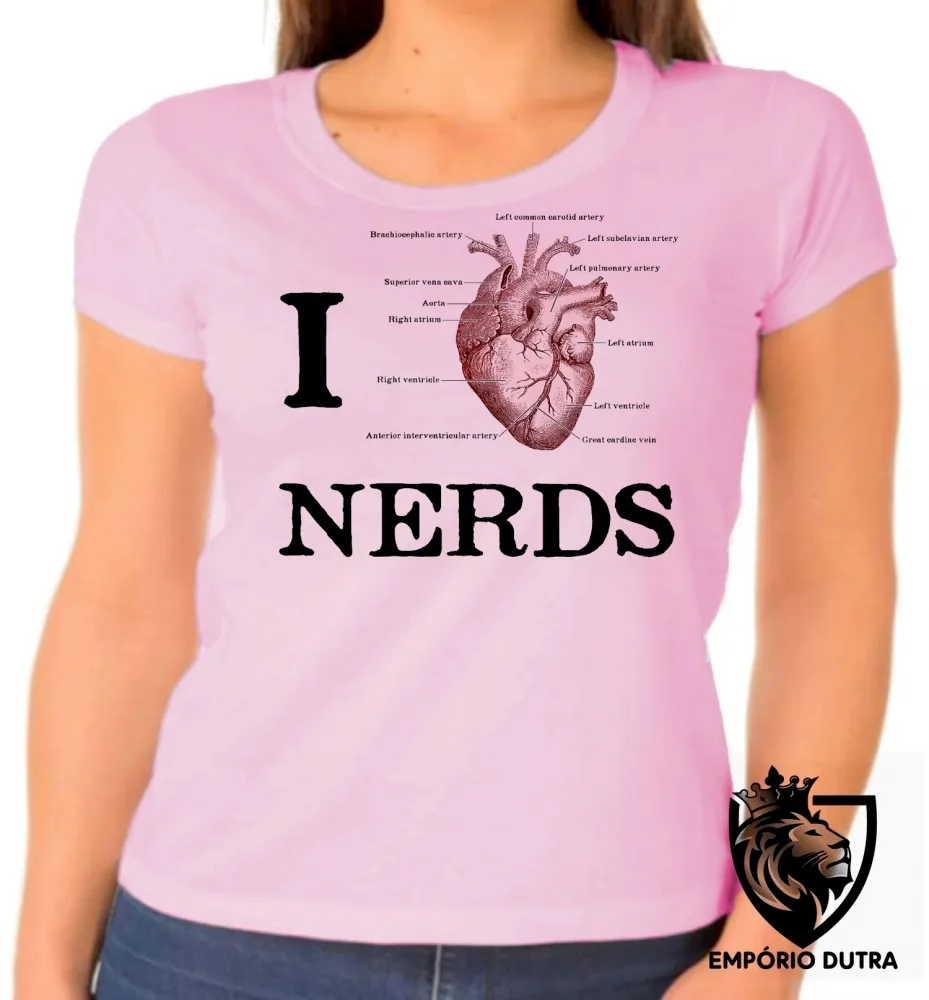 Baby look blusa feminina I love nerds heart coração Imagem