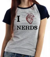 Baby look blusa feminina I love nerds heart coração - Foto 4