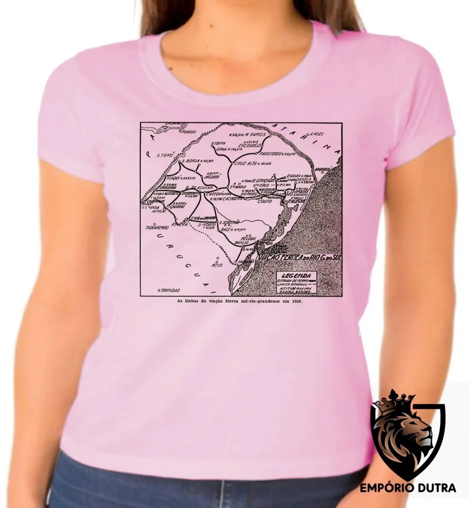Baby look blusa feminina Linhas férreas Rio Grande do Sul antigo trem Imagem