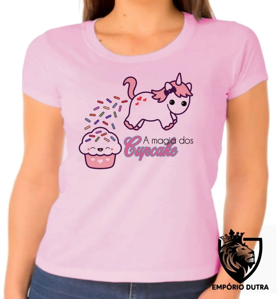 Baby look blusa feminina Magia dos Cupcake unicórnio Imagem