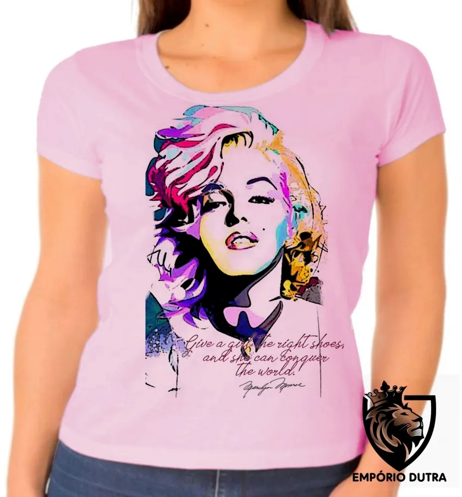 Baby look blusa feminina Marilyn Monroe frase sapatos mundo