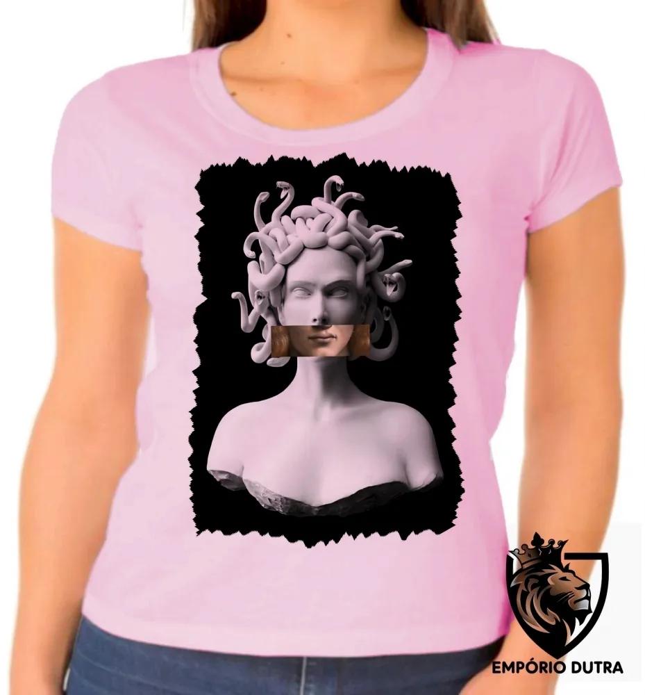 Baby look blusa feminina medusa mitologia grega cobra