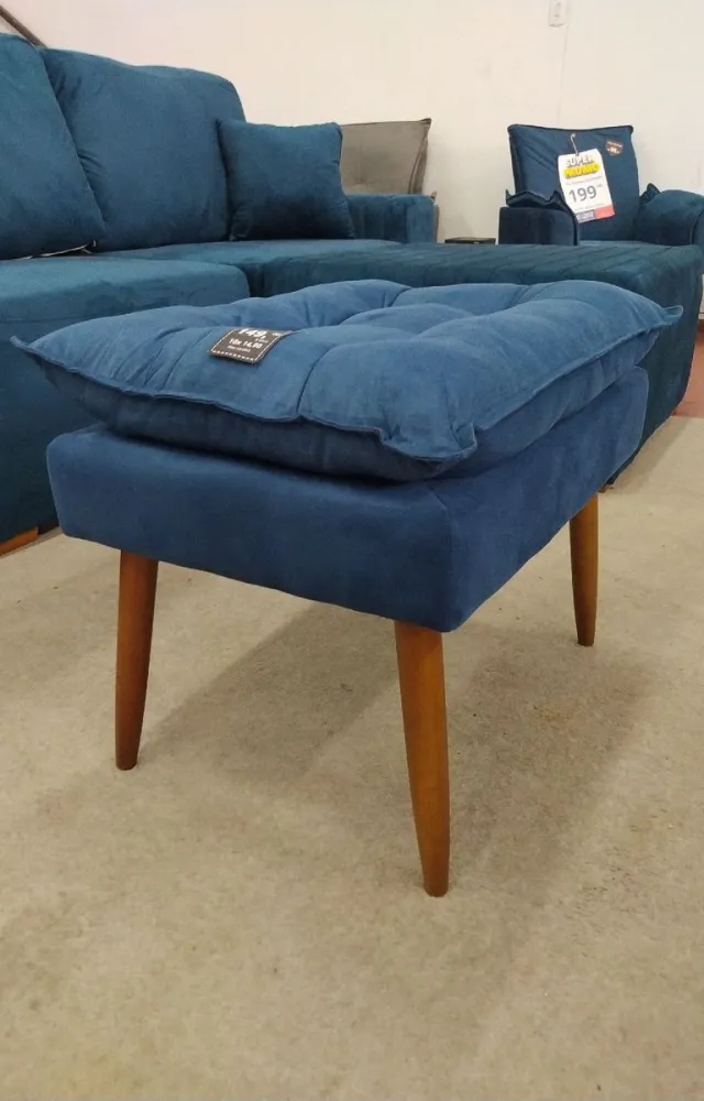 puff retangular suede azul marinho novo Imagem