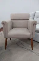 poltrona decorativa suede bege com pés em madeira reforçado - Foto 3