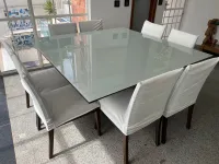 conjunto mesa de jantar triton castanho quadrada 1.60x 1.60 e 8 cadeiras off white - Foto 4