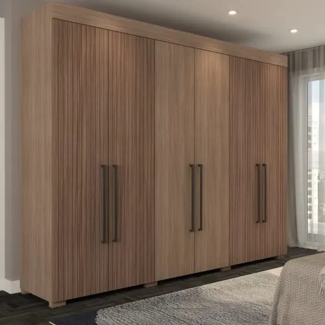 Quarda-Roupa Casal Hollywood 6 Portas 2 Gavetas Havana/Havana Ripado - Panorama Móveis