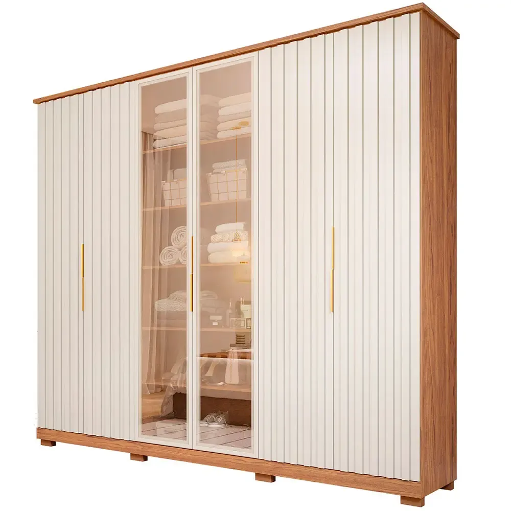 Guarda-Roupa Casal 6 Portas Bater 6 Gavetas La Belle Panan Roupeiro - Cinamomo Mel/Off White Imagem