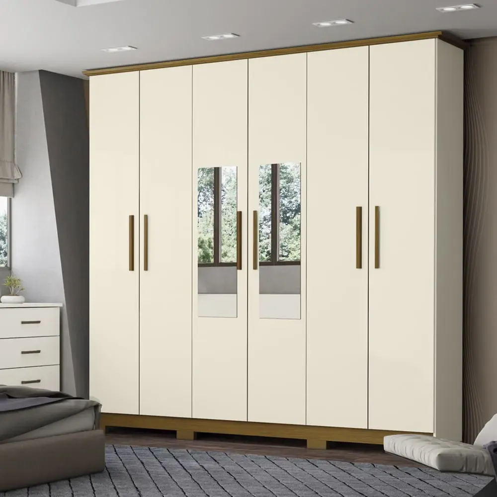 Guarda-Roupa Casal 6 Portas Bater 3 Gavetas Cover Henn Roupeiro - Nature/Off White Imagem