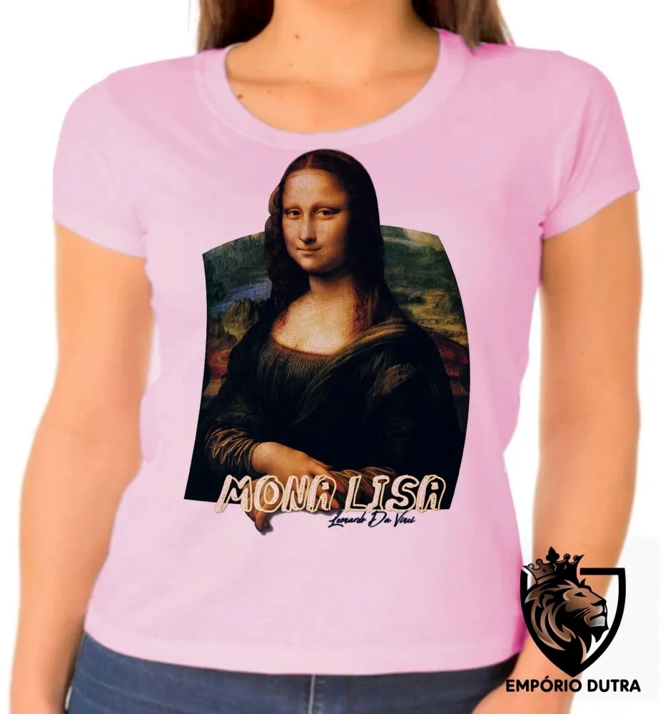 Baby look blusa feminina Mona Lisa Leonardo Da Vinci