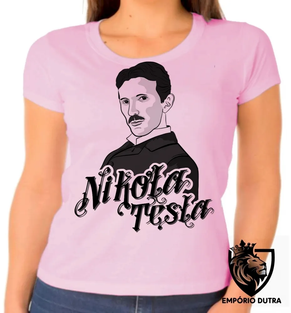 Baby look blusa feminina nikola tesla genio eletrica Imagem