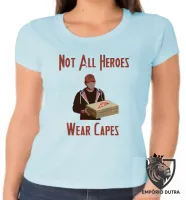 Baby look blusa feminina Not all heroes wear capes heroi capa pizza - Foto 2