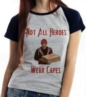 Baby look blusa feminina Not all heroes wear capes heroi capa pizza - Foto 4