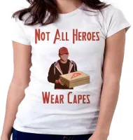 Baby look blusa feminina Not all heroes wear capes heroi capa pizza - Foto 5