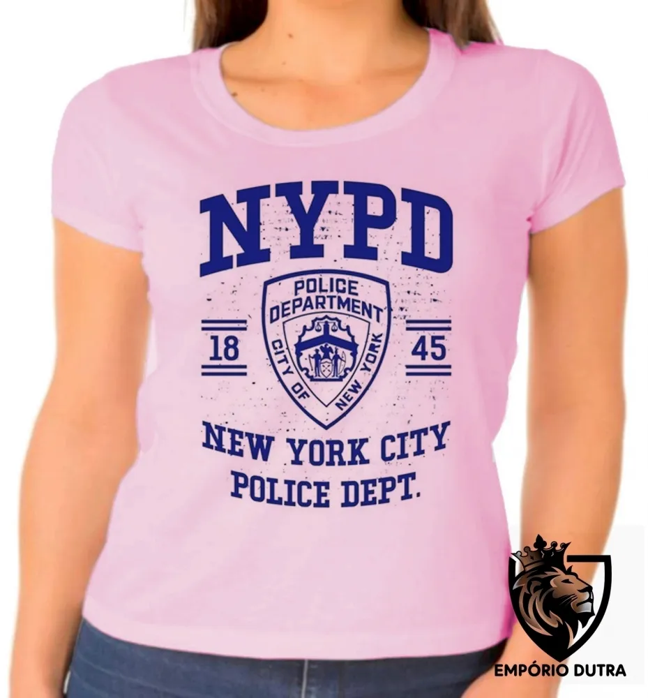 Baby look blusa feminina NYDP policia Nova York NY Imagem
