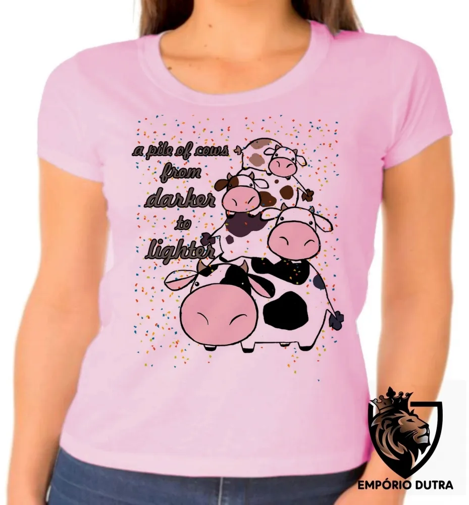 Baby look blusa feminina pilha de vacas mais escura mais clara