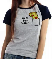 Baby look blusa feminina Pizza Save for later bolso depois lanche - Foto 4
