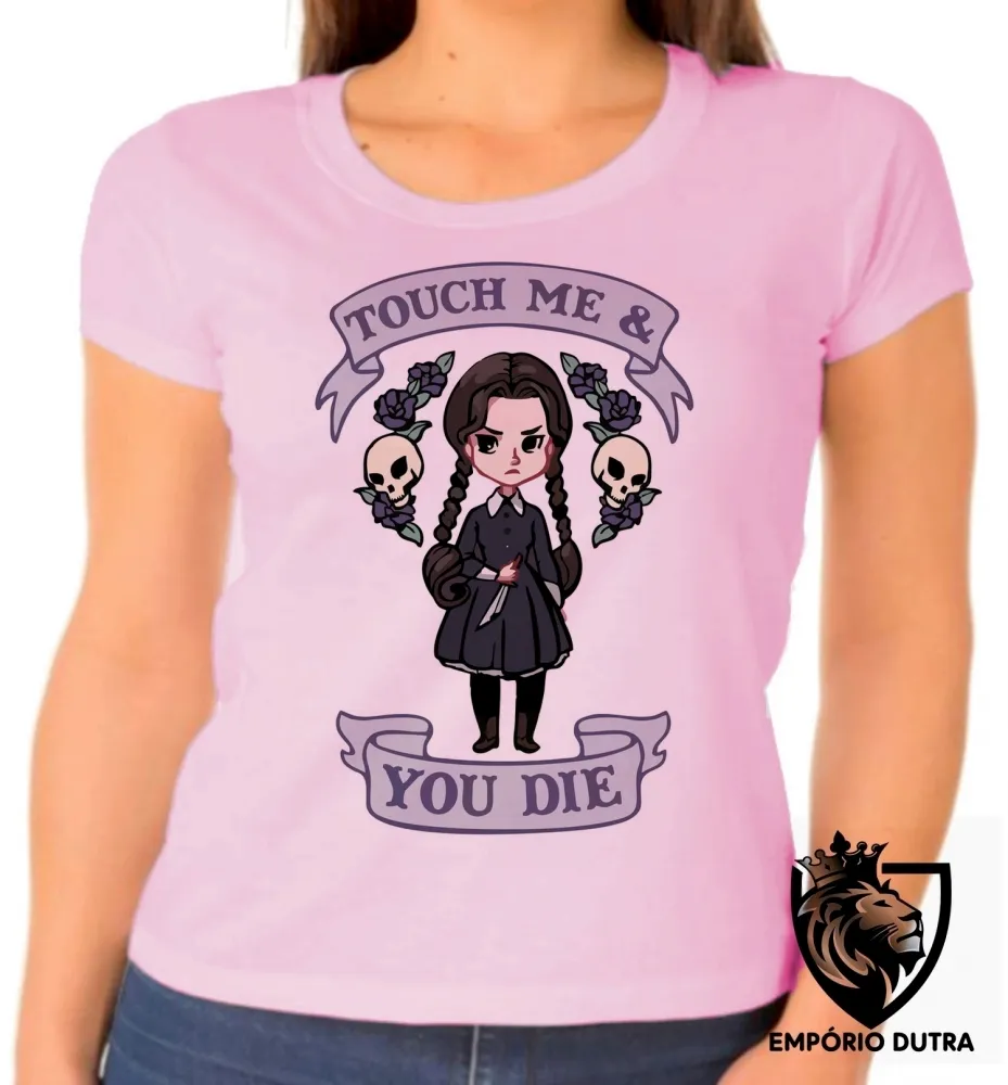 Baby look blusa feminina Touch me you die dead menina faca morte