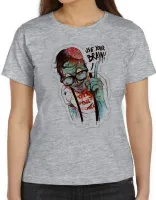 Baby look blusa feminina Zombie use your brain cerebro caveira - Foto 3