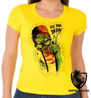 Baby look blusa feminina Zombie use your brain cerebro caveira - Foto 5