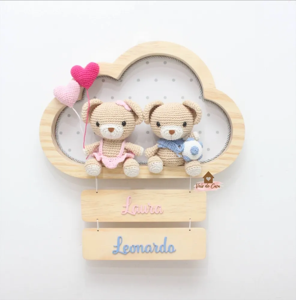 Ursinhos - Gêmeos - 2 balões + Bola - Nuvem G - Porta Maternidade Imagem