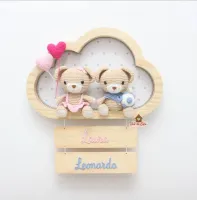 Ursinhos - Gêmeos - 2 balões + Bola - Nuvem G - Porta Maternidade