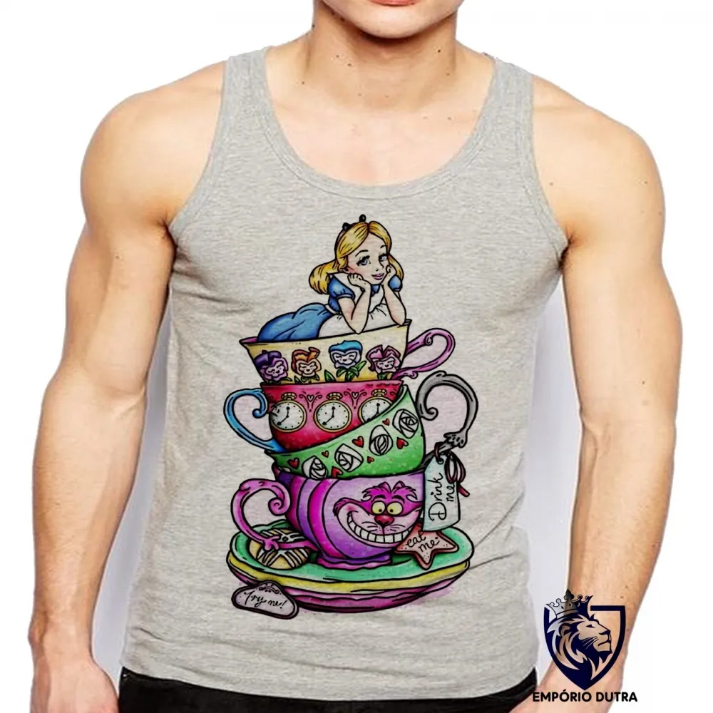 Camiseta Regata adulto ou infantil Alice e gato no pais das maravilhas Imagem
