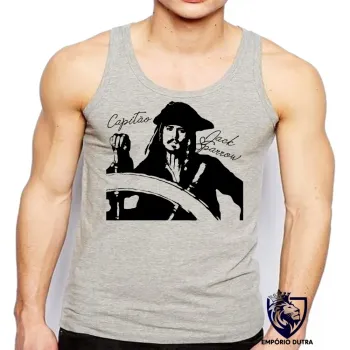 Camiseta Regata adulto ou infantil Capitão Jack Sparrow pirata caribe