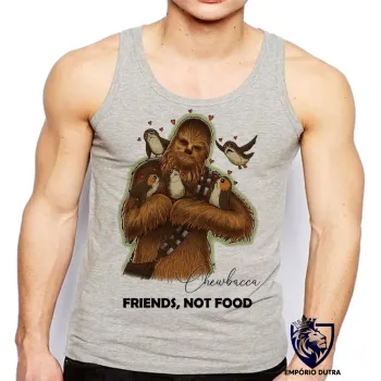 Camiseta Regata adulto ou infantil Chewbacca friends not food