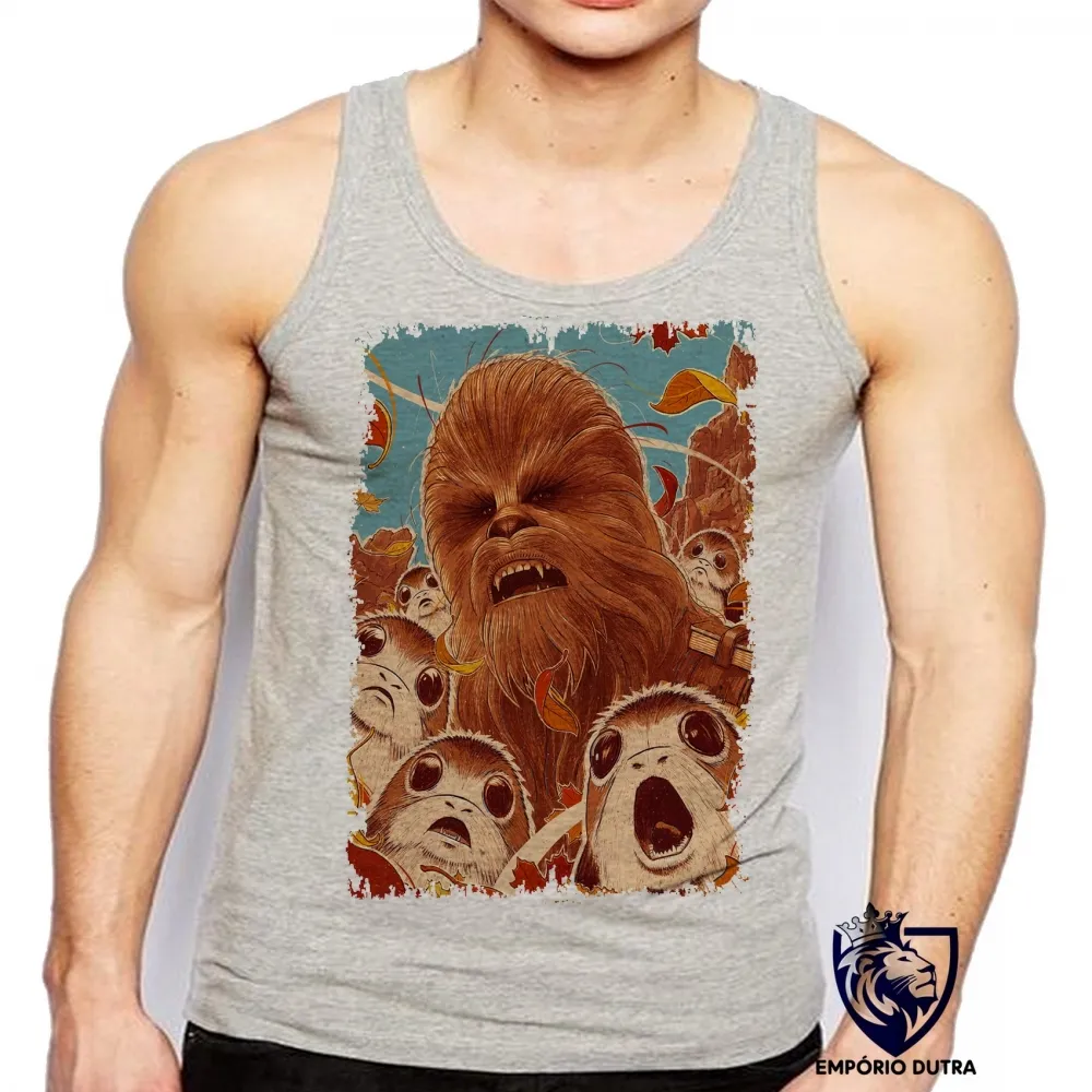 Camiseta Regata adulto ou infantil Chewbacca Porgs