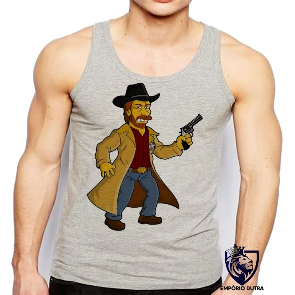 Camiseta Regata adulto ou infantil chuck norris simpsons texas ranger revolver Imagem