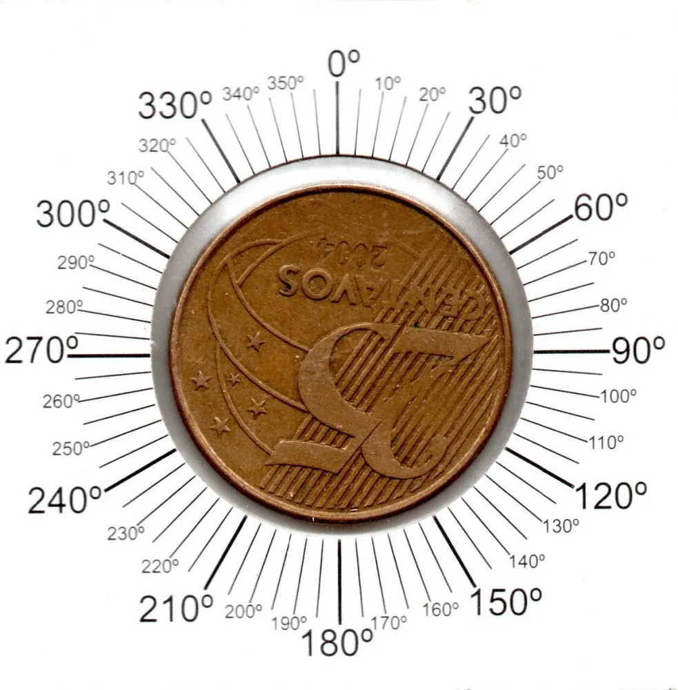 2004 - 25 Centavos - ERRO: Reverso Invertido - Moeda Brasil
