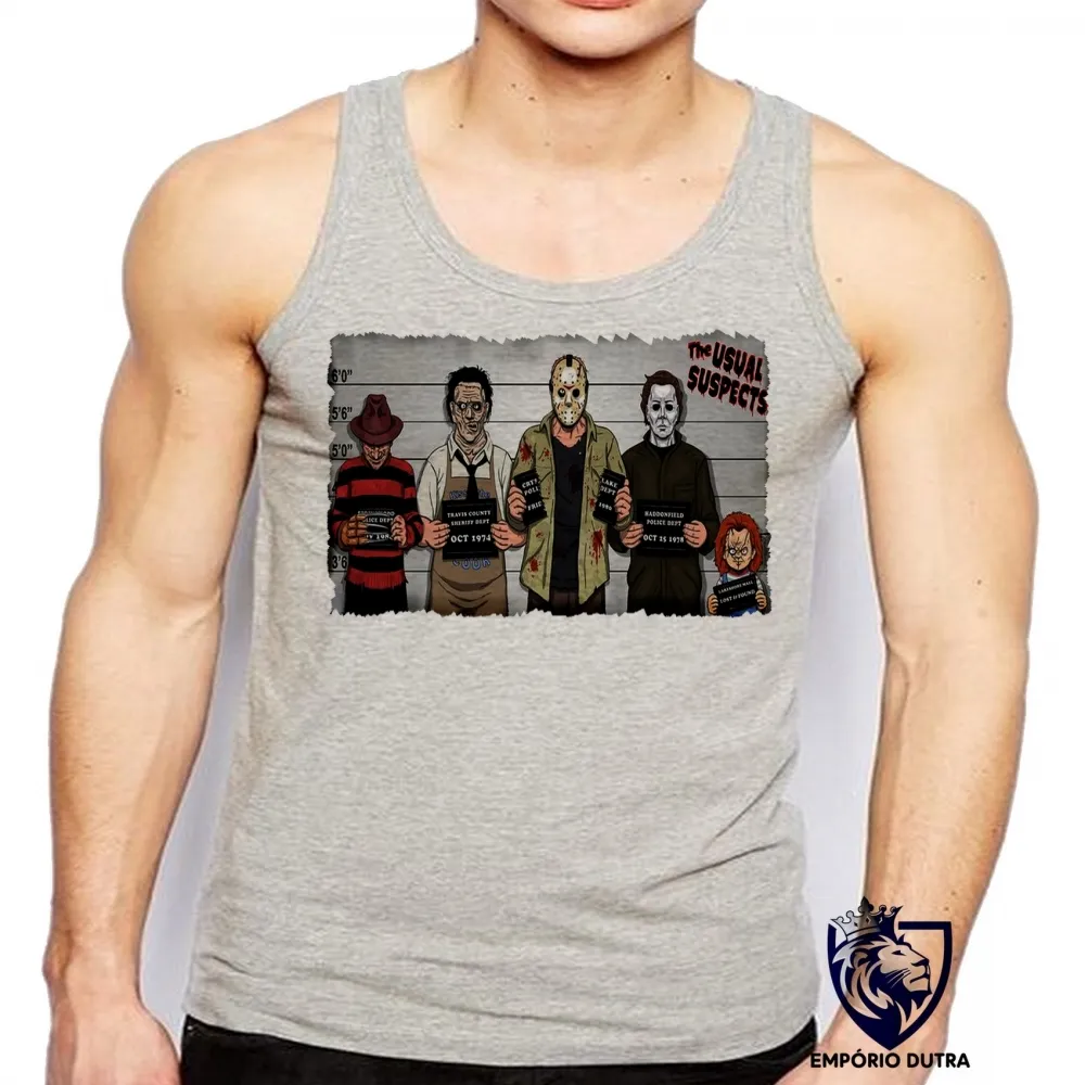 Camiseta Regata adulto ou infantil jason chuck Freddy Krueger Massacre da Serra Elétrica Halloween vilões