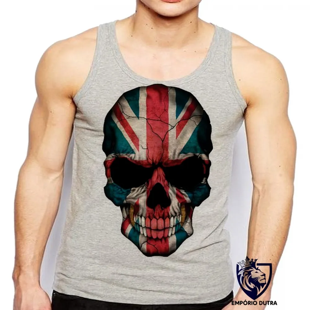 Camiseta Regata adulto ou infantil justiceiro caveira inglaterra bandeira Imagem