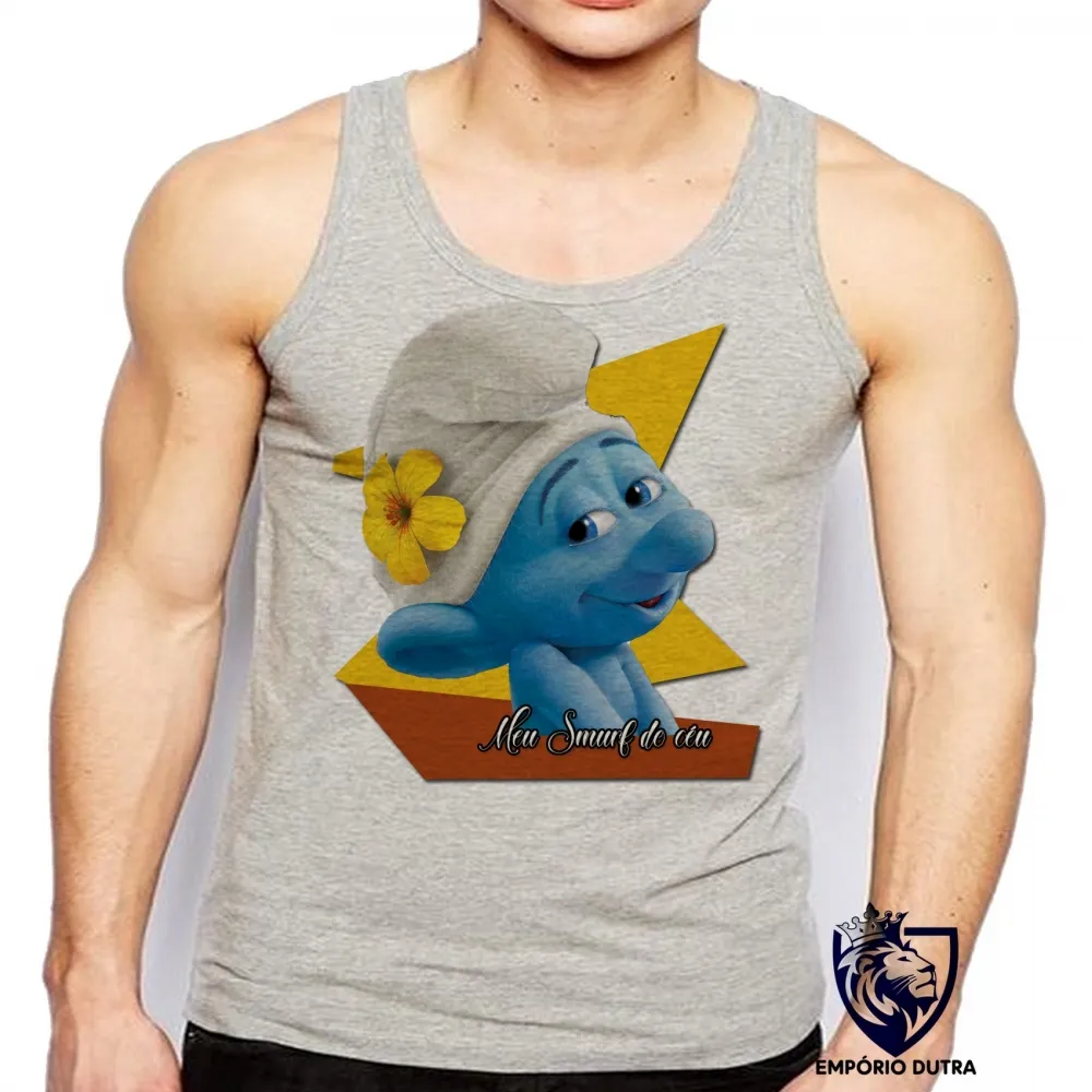Camiseta Regata adulto ou infantil Meu Smurf do Céu