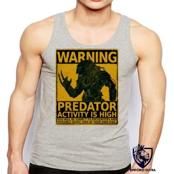 Camiseta Regata adulto ou infantil predador alien warning perigo cartaz