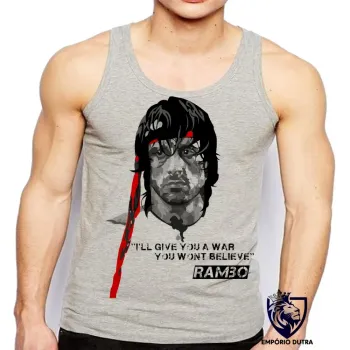 Camiseta Regata adulto ou infantil Rambo faixa vermelha Sylvester Stallone