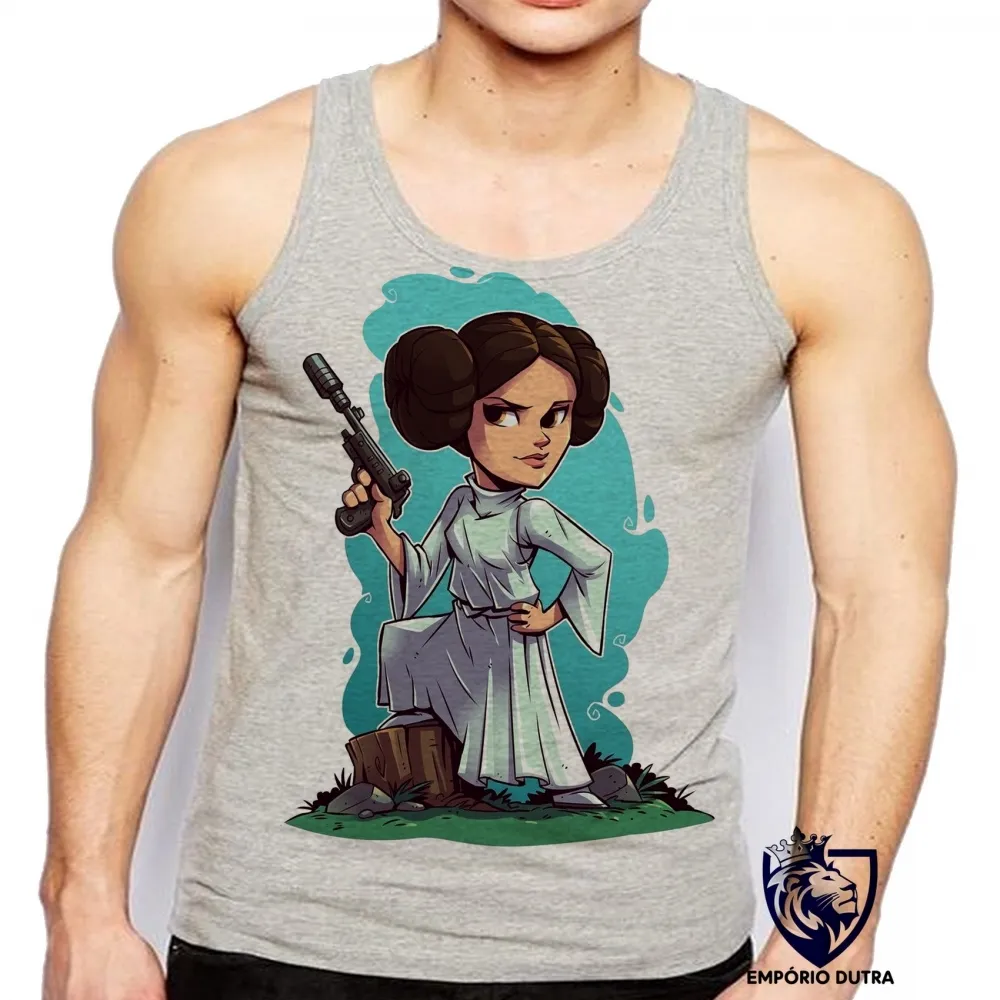 Camiseta Regata adulto ou infantil Star Wars princesa Leia Organa Guerra estrelas