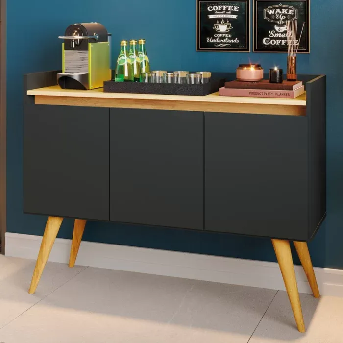 Buffet Aparador 3 Portas Gold Preto/Mel Imagem
