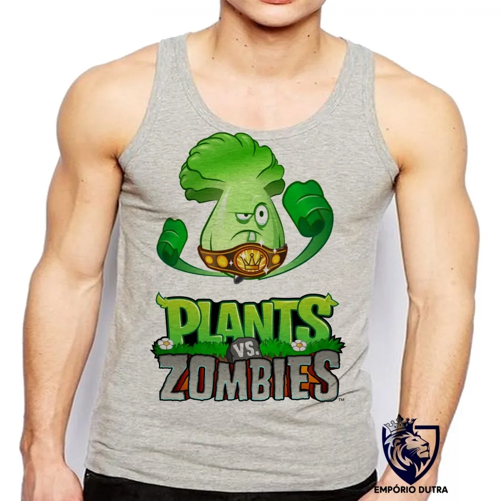 Camiseta Regata adulto ou infantil plants vs zombies game android brocolis