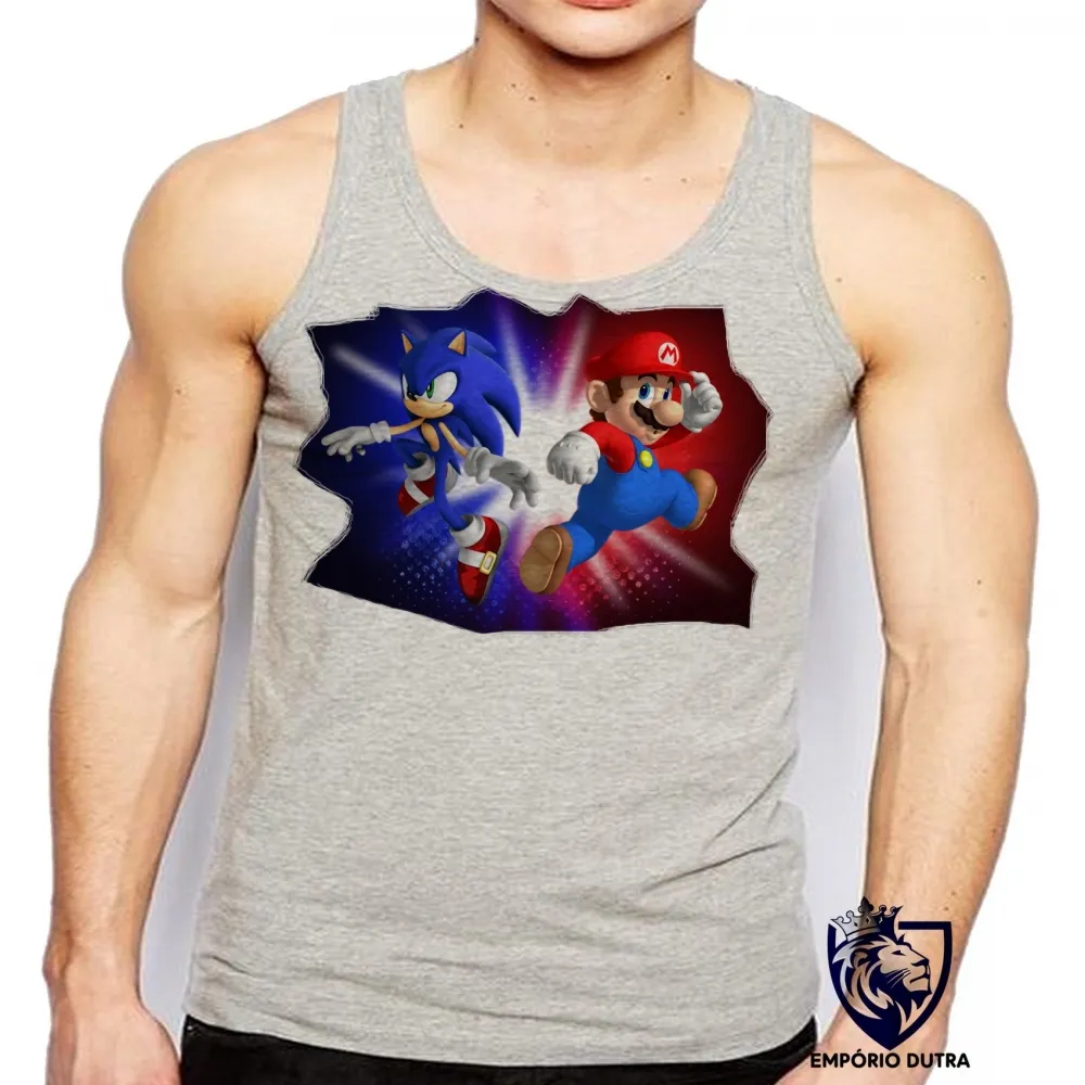 Camiseta Regata adulto ou infantil Sonic Mário Imagem