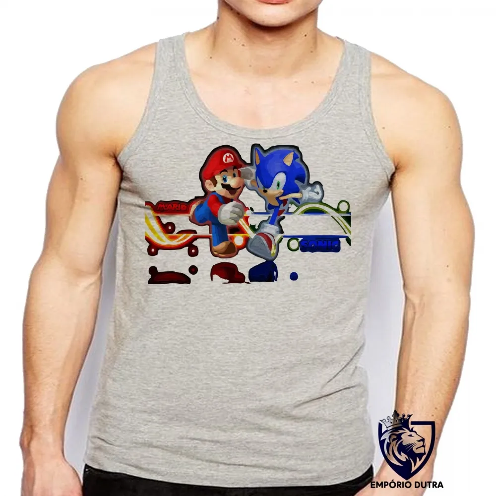 Camiseta Regata adulto ou infantil Sonic Mário game